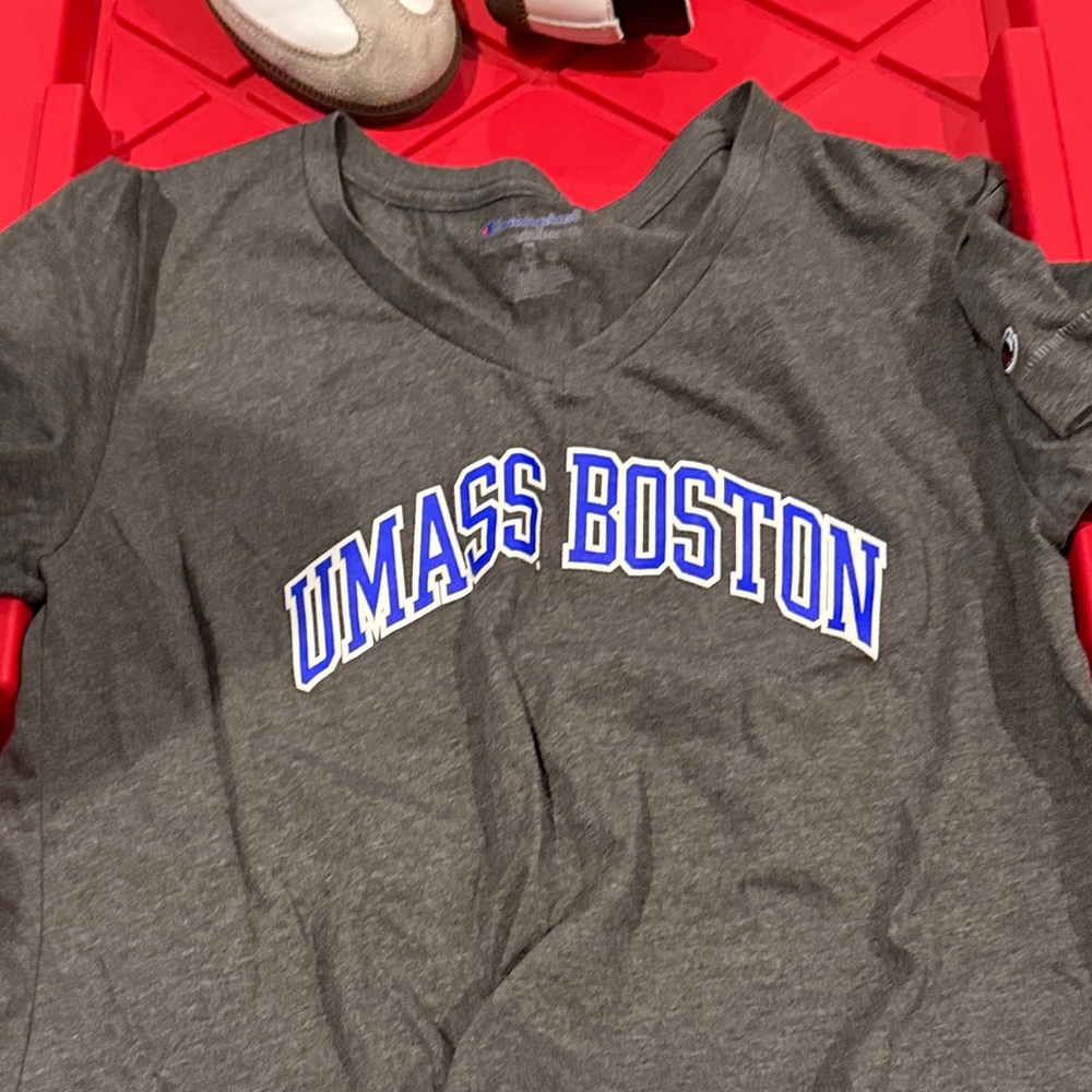 Champion Gray T-Shirt with Blue UMass Boston Print